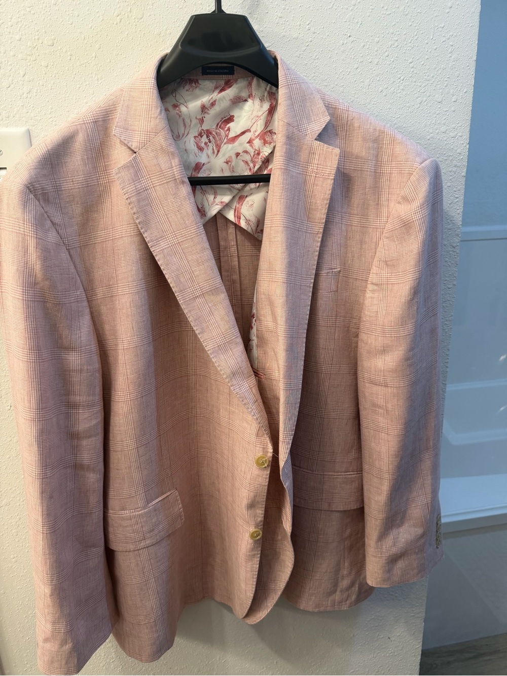 Stafford Pink Plaid Linen-Blend Sport Coat